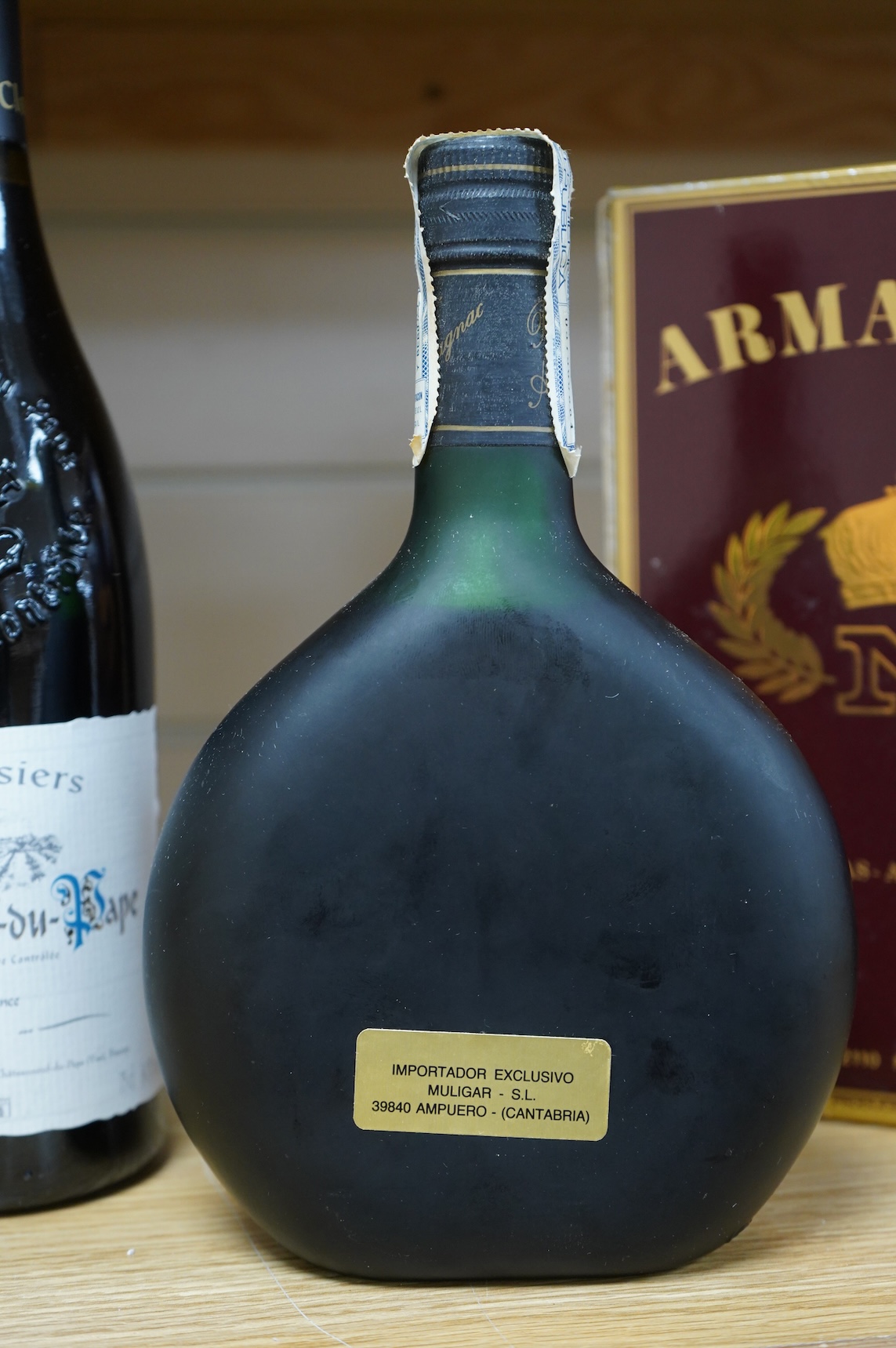 Three bottles of wine and spirits to include Chateauneuf De Pape, 2007 and Chivas Regal scotch whisky